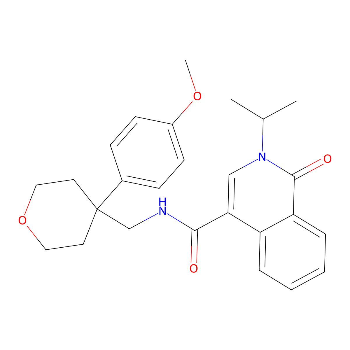 2-isopropyl-N-{[4-(4-methoxyphenyl)tetrahydro-2H-pyran-4-yl]methyl}-1-oxo-1,2-dihydro-4-isoquinolinecarboxamide molecular structure, CAS 1351688-02-2
