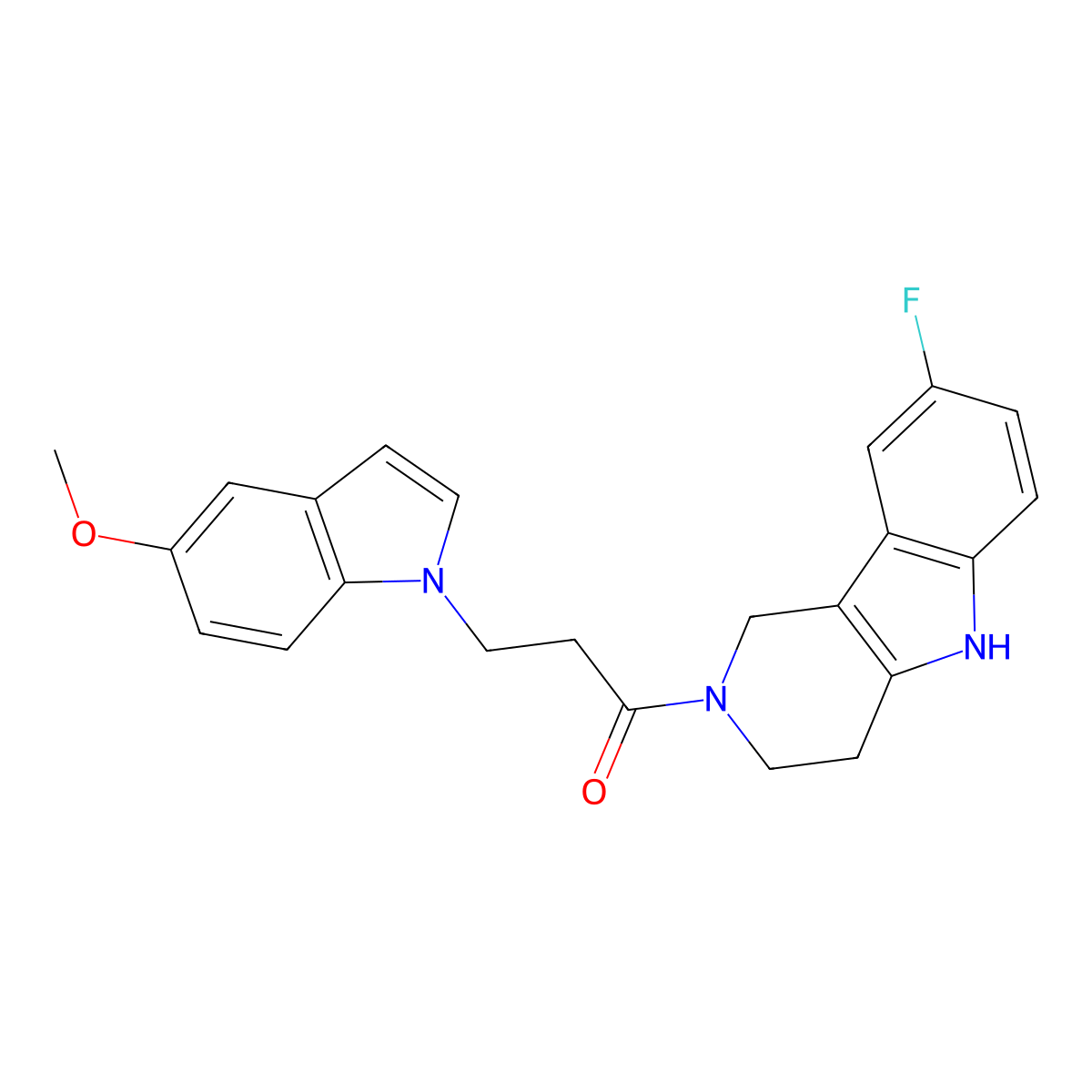 1-(8-fluoro-1,3,4,5-tetrahydro-2H-pyrido[4,3-b]indol-2-yl)-3-(5-methoxy-1H-indol-1-yl)-1-propanone molecular structure, CAS 1351688-07-7
