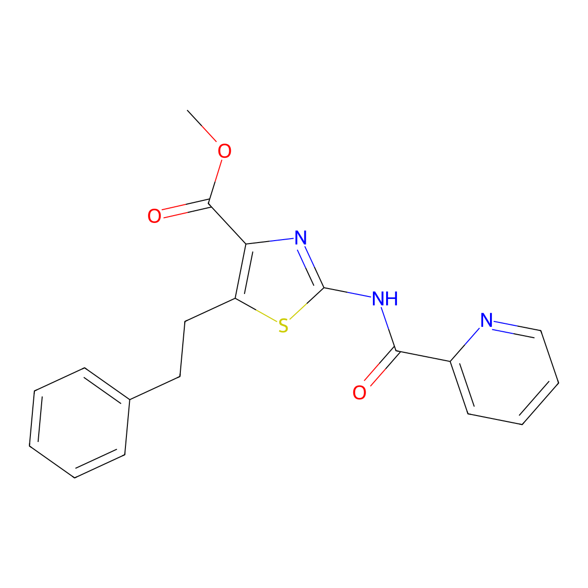 Methyl 5-(2-phenylethyl)-2-[(pyridin-2-ylcarbonyl)amino]-1,3-thiazole-4-carboxylate molecular structure, CAS 1351688-22-6