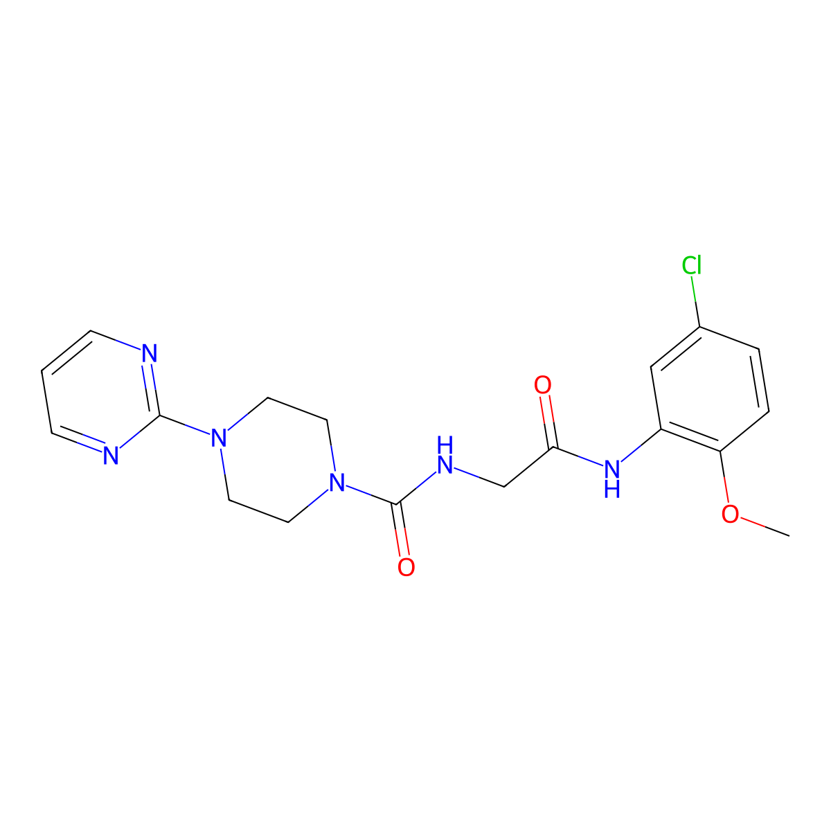 N-{2-[(5-chloro-2-methoxyphenyl)amino]-2-oxoethyl}-4-(pyrimidin-2-yl)piperazine-1-carboxamide molecular structure, CAS 1351688-27-1