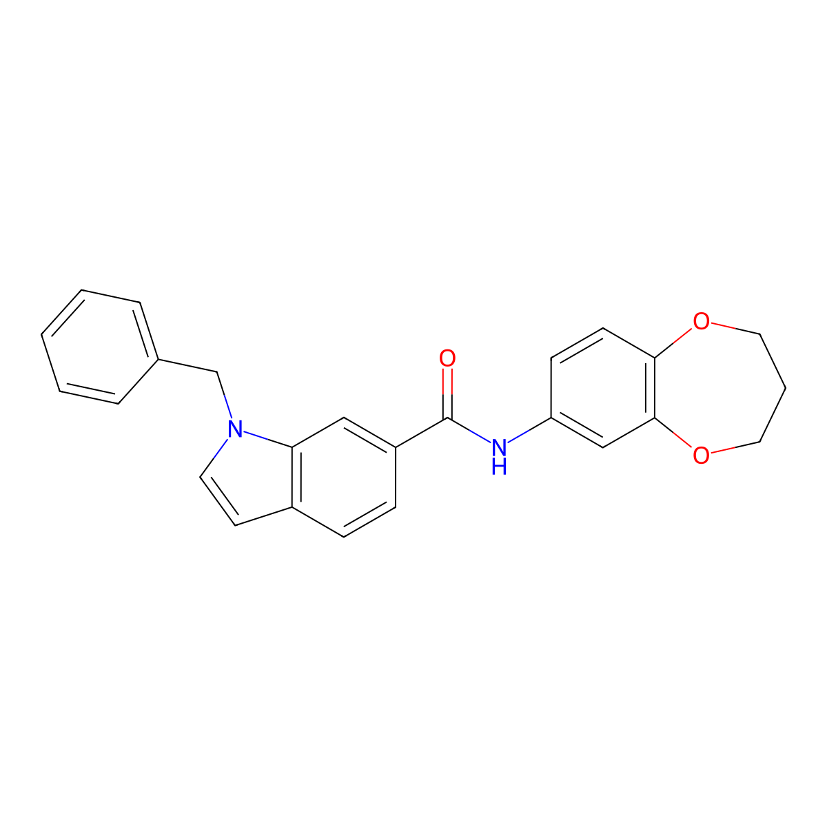 1-benzyl-N-(3,4-dihydro-2H-1,5-benzodioxepin-7-yl)-1H-indole-6-carboxamide molecular structure, CAS 1351688-33-9