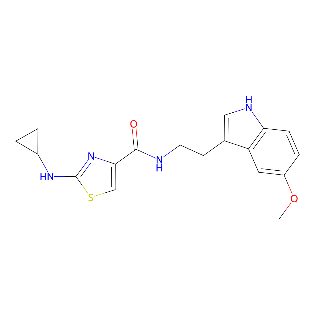2-(cyclopropylamino)-N-[2-(5-methoxy-1H-indol-3-yl)ethyl]-1,3-thiazole-4-carboxamide molecular structure, CAS 1351688-37-3