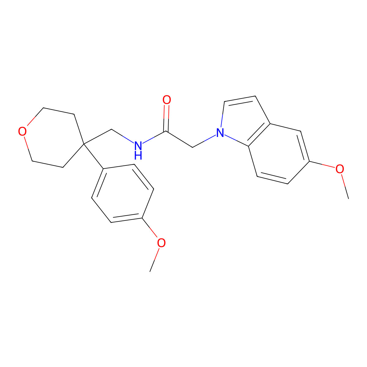2-(5-methoxy-1H-indol-1-yl)-N-{[4-(4-methoxyphenyl)tetrahydro-2H-pyran-4-yl]methyl}acetamide molecular structure, CAS 1351688-39-5