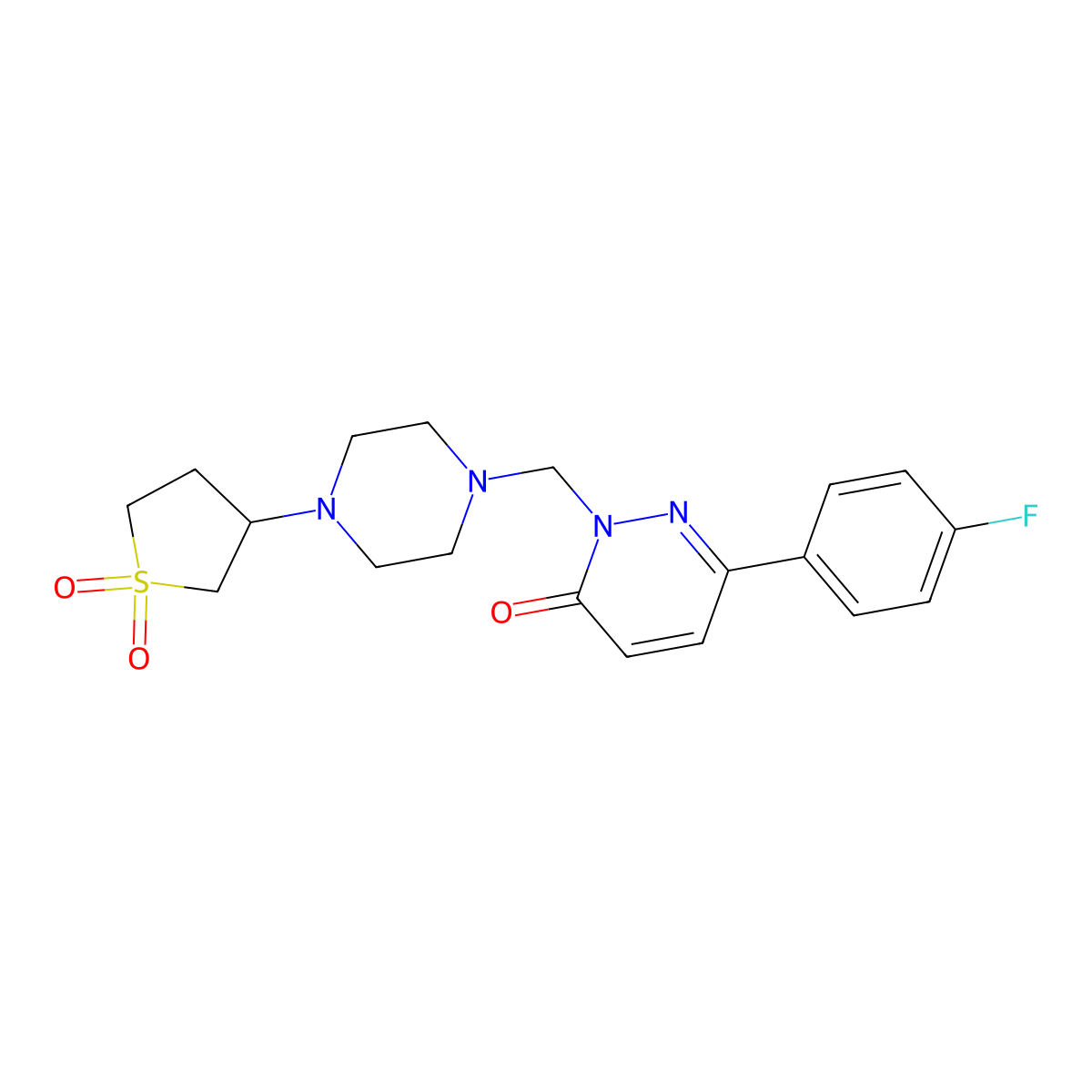 2-((4-(1,1-dioxidotetrahydrothiophen-3-yl)piperazin-1-yl)methyl)-6-(4-fluorophenyl)pyridazin-3(2H)-one molecular structure, CAS 1351688-46-4