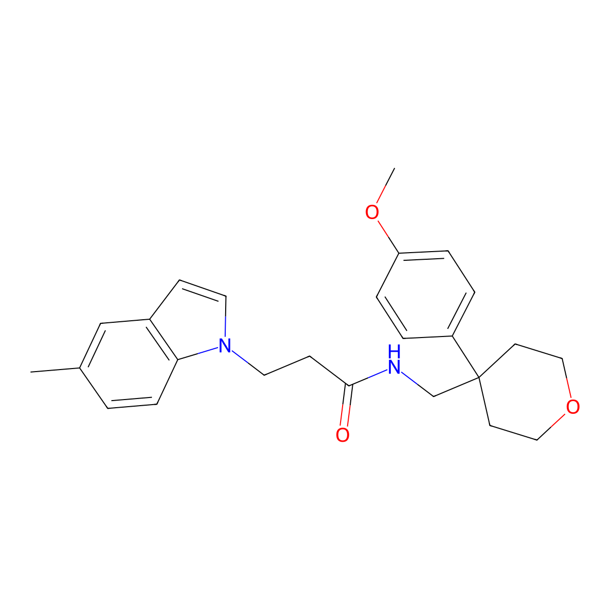 N-{[4-(4-methoxyphenyl)tetrahydro-2H-pyran-4-yl]methyl}-3-(5-methyl-1H-indol-1-yl)propanamide molecular structure, CAS 1351688-48-6