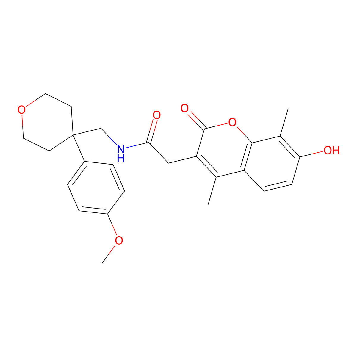 2-(7-hydroxy-4,8-dimethyl-2-oxo-2H-chromen-3-yl)-N-{[4-(4-methoxyphenyl)tetrahydro-2H-pyran-4-yl]methyl}acetamide molecular structure, CAS 1351688-49-7