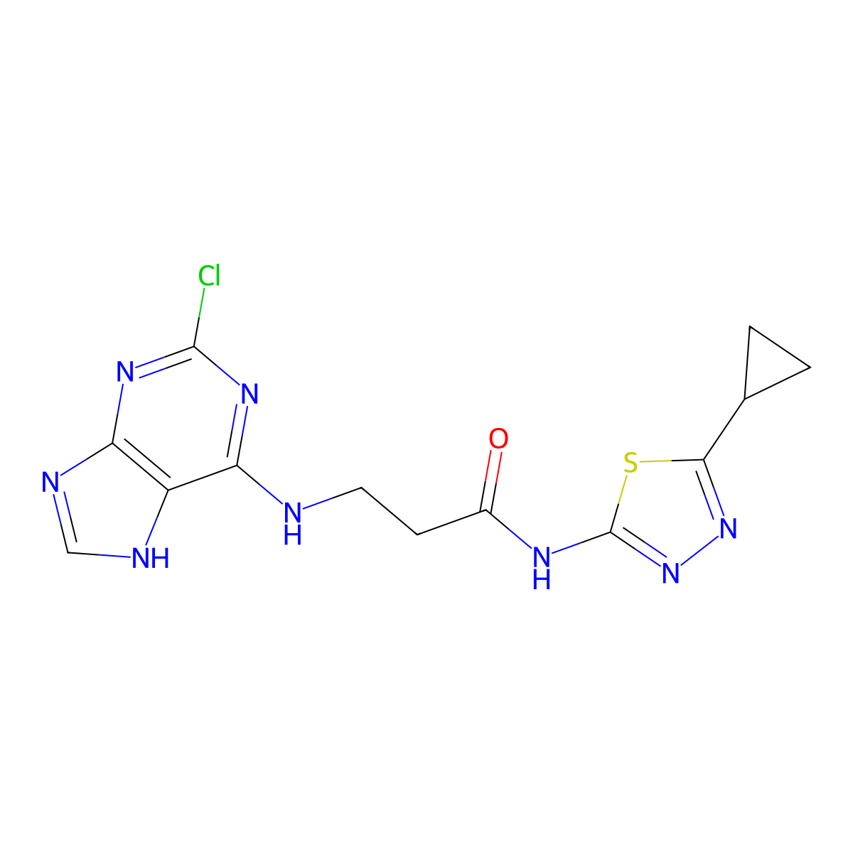 N~3~-(2-chloro-7H-purin-6-yl)-N-(5-cyclopropyl-1,3,4-thiadiazol-2-yl)-beta-alaninamide molecular structure, CAS 1351688-52-2