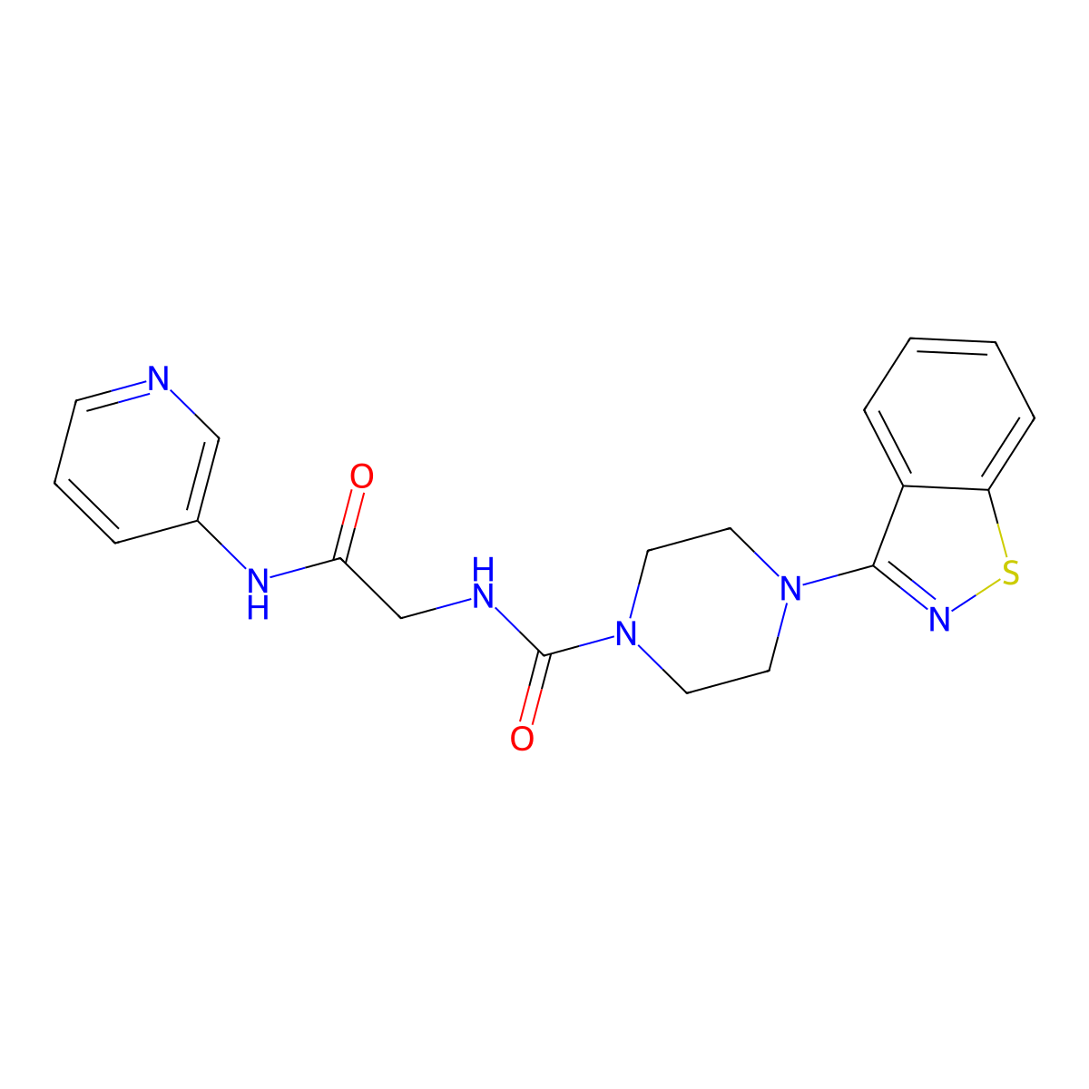 4-(1,2-benzothiazol-3-yl)-N-[2-oxo-2-(pyridin-3-ylamino)ethyl]piperazine-1-carboxamide molecular structure, CAS 1351688-55-5