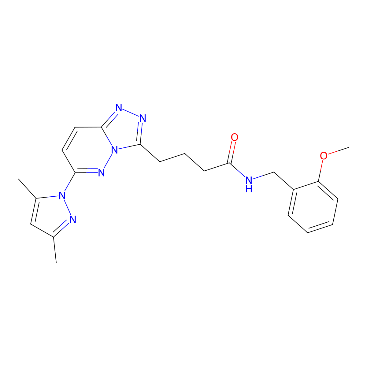 4-(6-(3,5-dimethyl-1H-pyrazol-1-yl)-[1,2,4]triazolo[4,3-b]pyridazin-3-yl)-N-(2-methoxybenzyl)butanamide molecular structure, CAS 1351688-58-8