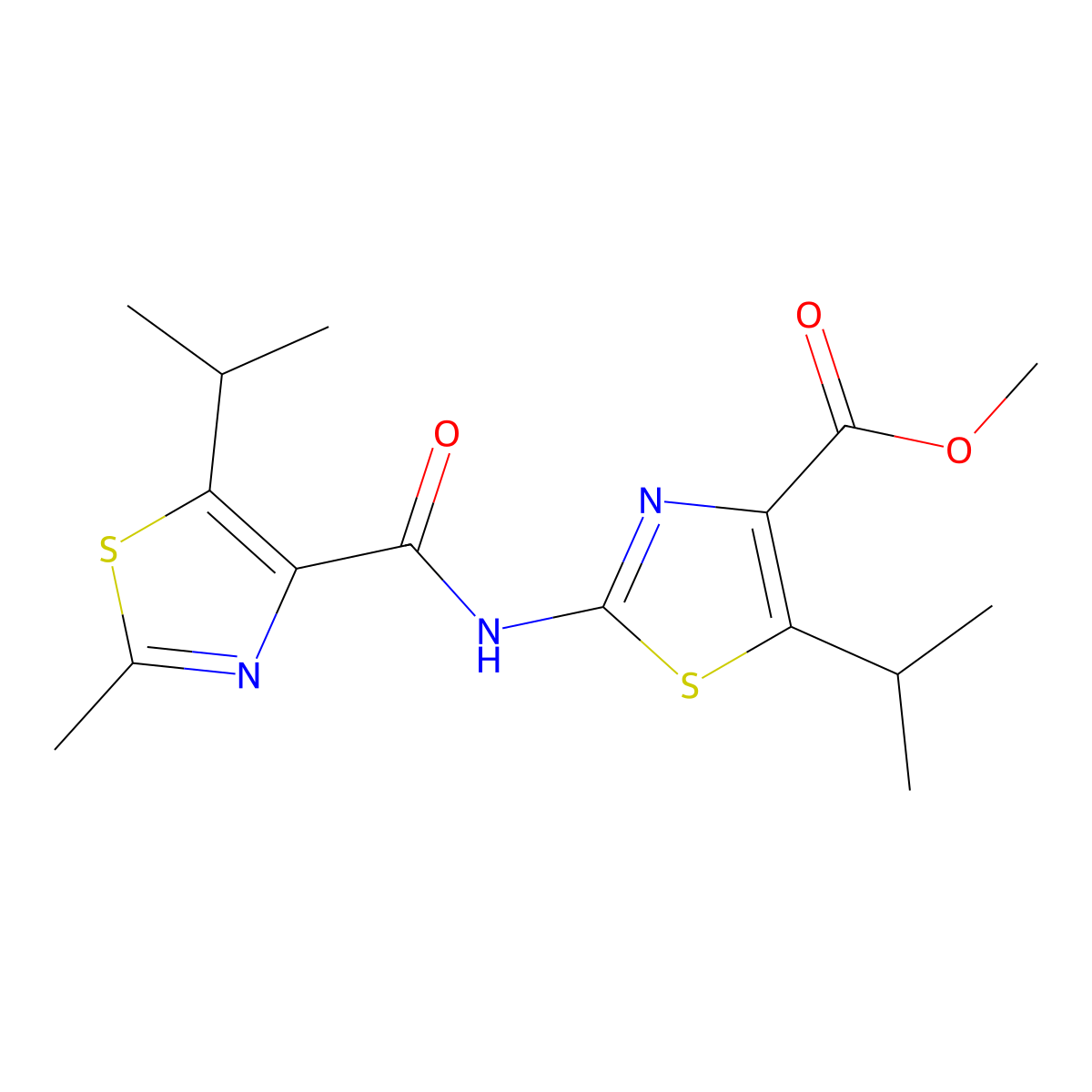 Methyl 2-({[2-methyl-5-(propan-2-yl)-1,3-thiazol-4-yl]carbonyl}amino)-5-(propan-2-yl)-1,3-thiazole-4-carboxylate molecular structure, CAS 1351688-67-9