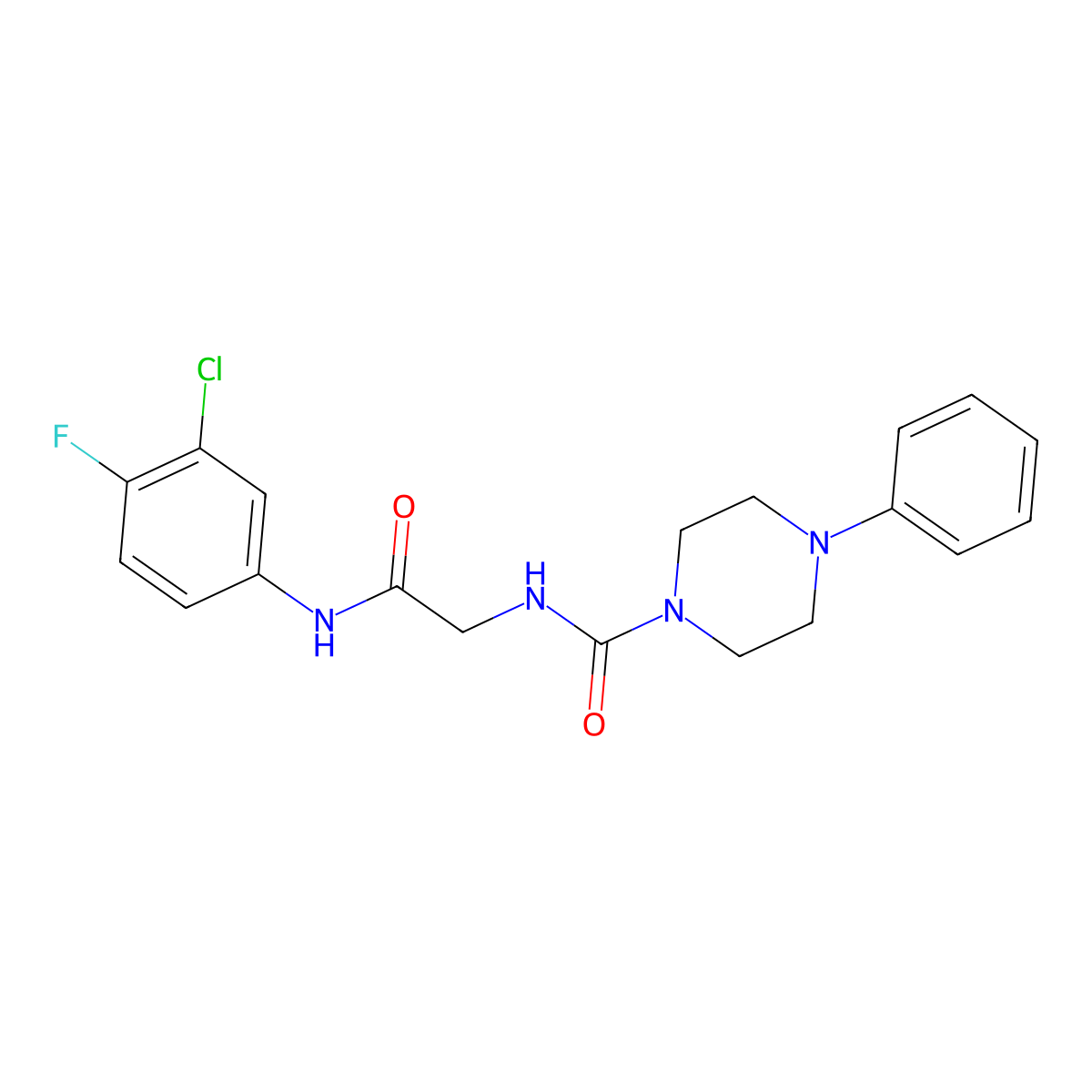 N-{2-[(3-chloro-4-fluorophenyl)amino]-2-oxoethyl}-4-phenylpiperazine-1-carboxamide molecular structure, CAS 1351688-69-1