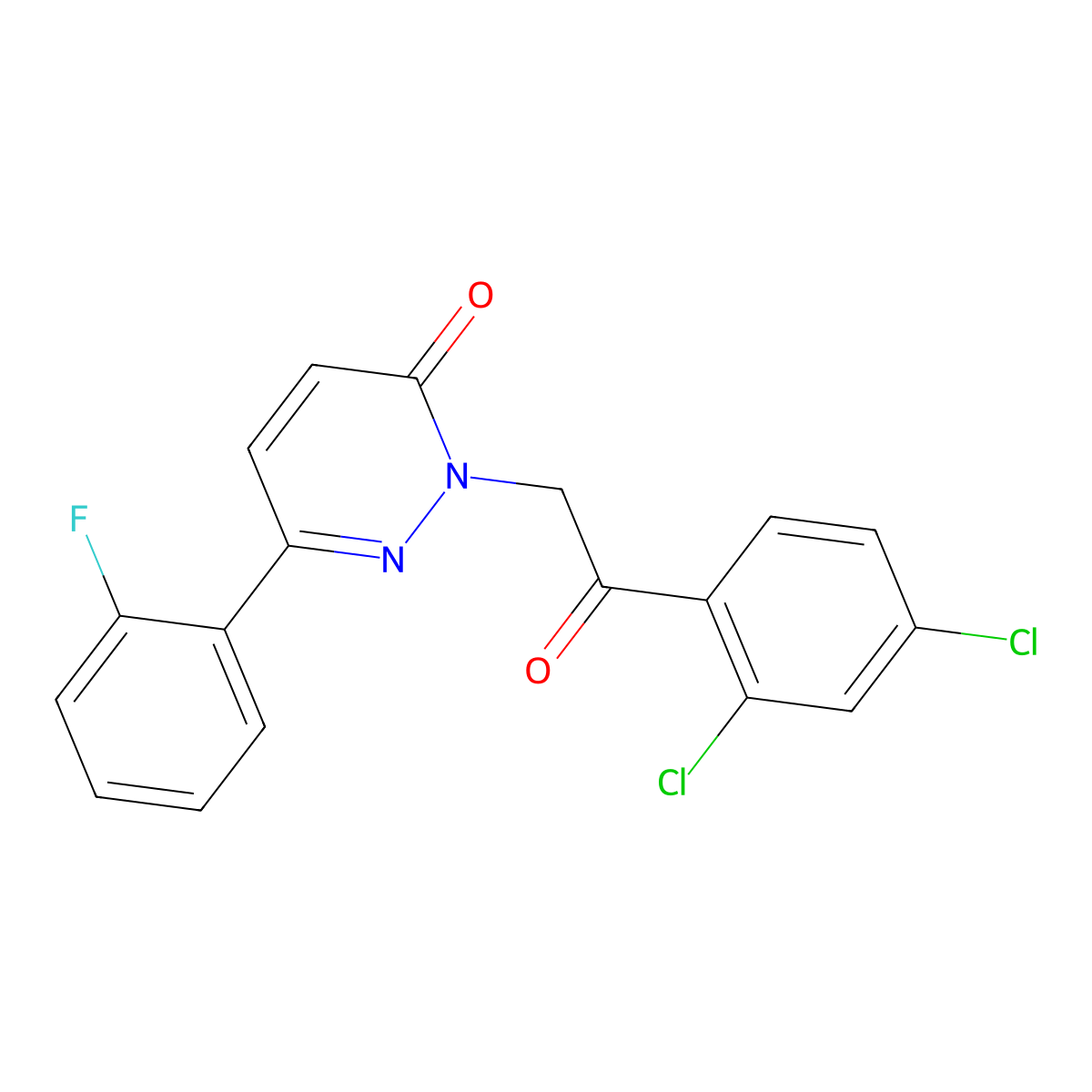 2-[2-(2,4-dichlorophenyl)-2-oxoethyl]-6-(2-fluorophenyl)-3(2H)-pyridazinone molecular structure, CAS 1351688-98-6