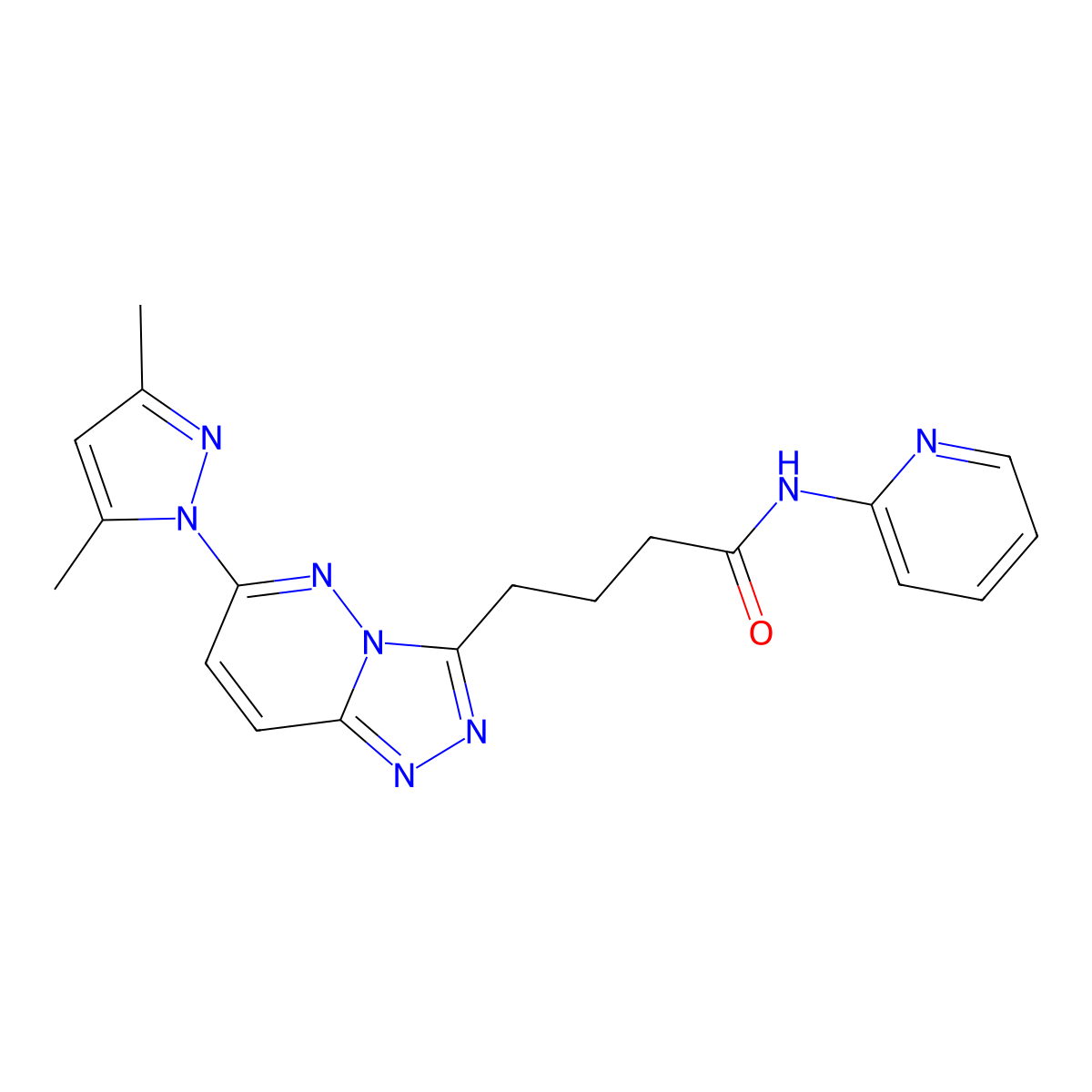 4-(6-(3,5-dimethyl-1H-pyrazol-1-yl)-[1,2,4]triazolo[4,3-b]pyridazin-3-yl)-N-(pyridin-2-yl)butanamide molecular structure, CAS 1351688-99-7