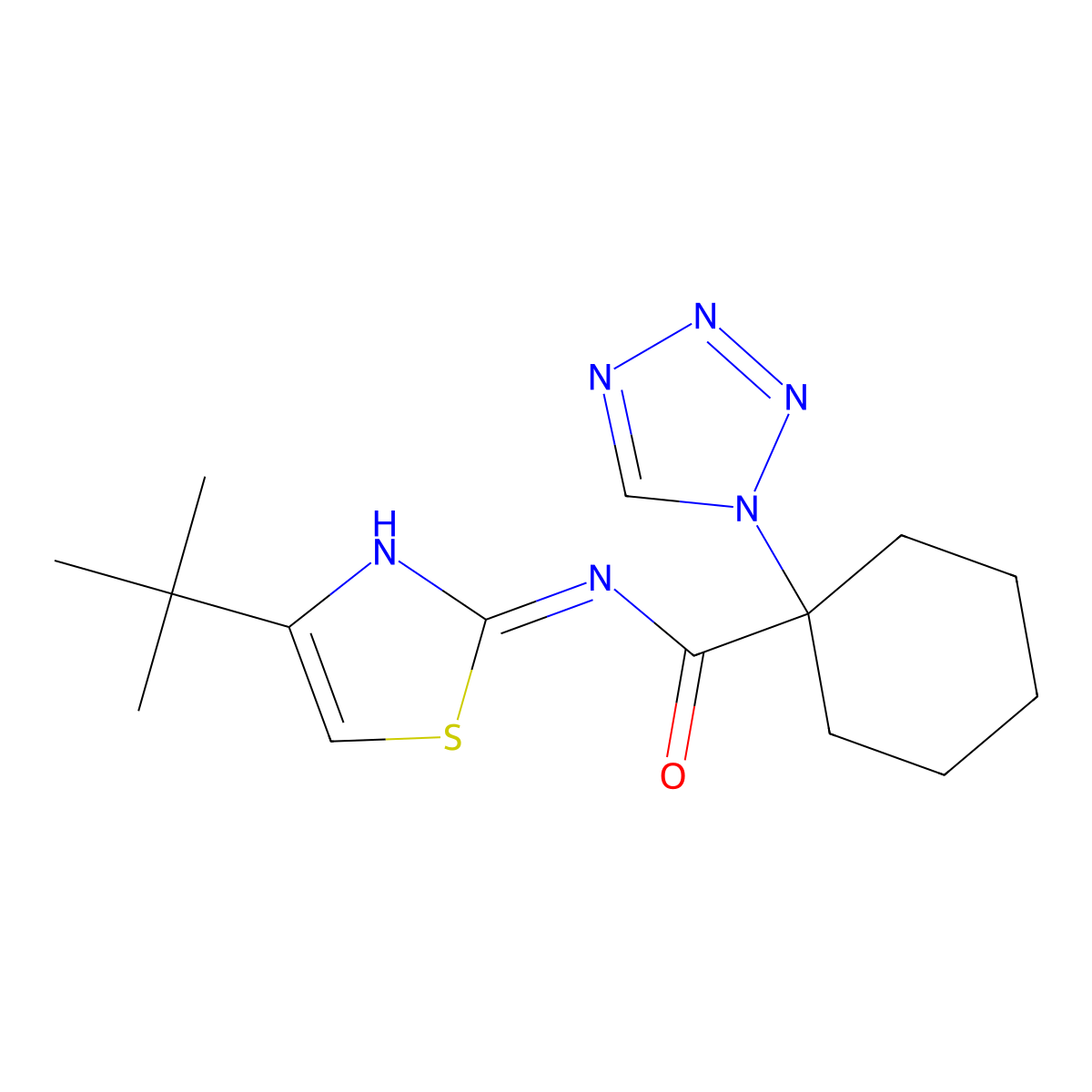 N-(4-(tert-butyl)thiazol-2-yl)-1-(1H-tetrazol-1-yl)cyclohexanecarboxamide molecular structure, CAS 1351689-03-6