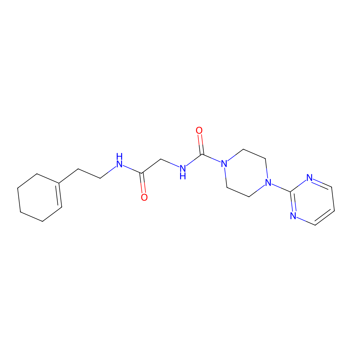 N-(2-{[2-(cyclohex-1-en-1-yl)ethyl]amino}-2-oxoethyl)-4-(pyrimidin-2-yl)piperazine-1-carboxamide molecular structure, CAS 1351689-04-7