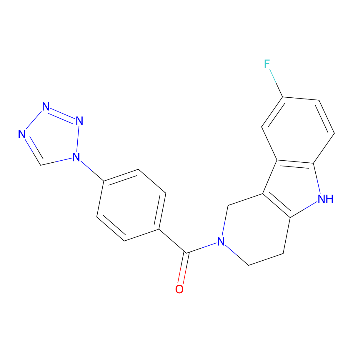 (8-fluoro-1,3,4,5-tetrahydro-2H-pyrido[4,3-b]indol-2-yl)[4-(1H-tetrazol-1-yl)phenyl]methanone molecular structure, CAS 1351689-07-0