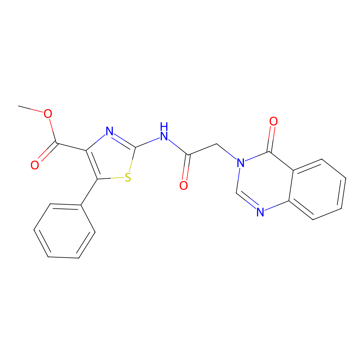 methyl 2-{[(4-oxoquinazolin-3(4H)-yl)acetyl]amino}-5-phenyl-1,3-thiazole-4-carboxylate molecular structure, CAS 1351689-10-5