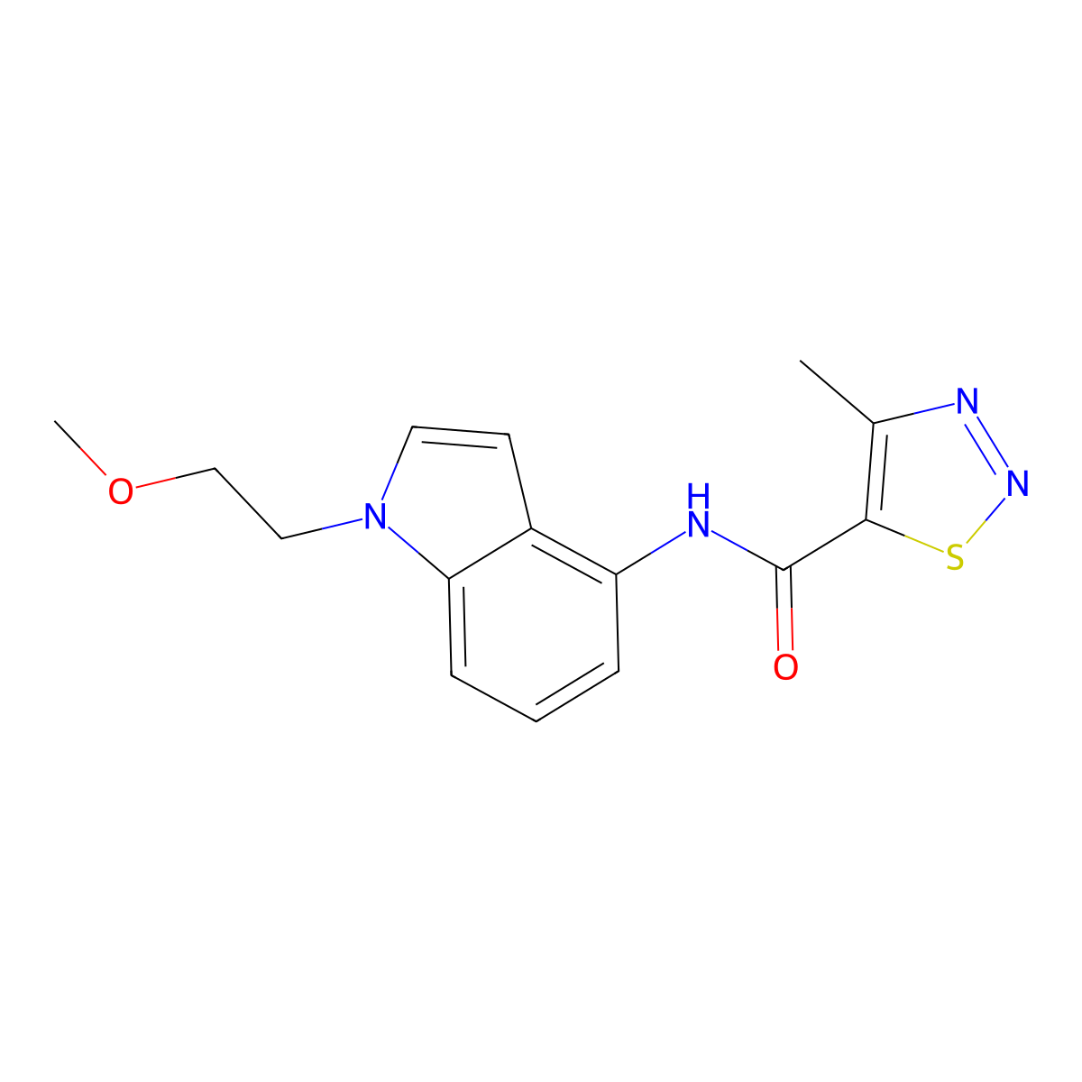 N-[1-(2-methoxyethyl)-1H-indol-4-yl]-4-methyl-1,2,3-thiadiazole-5-carboxamide molecular structure, CAS 1351689-15-0