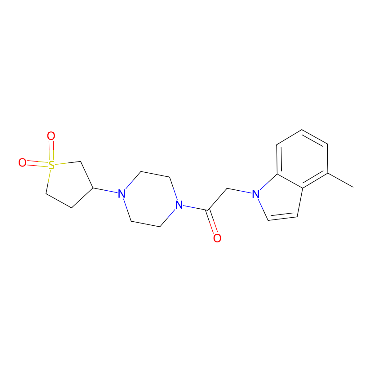 1-(4-(1,1-dioxidotetrahydrothiophen-3-yl)piperazin-1-yl)-2-(4-methyl-1H-indol-1-yl)ethanone molecular structure, CAS 1351689-19-4