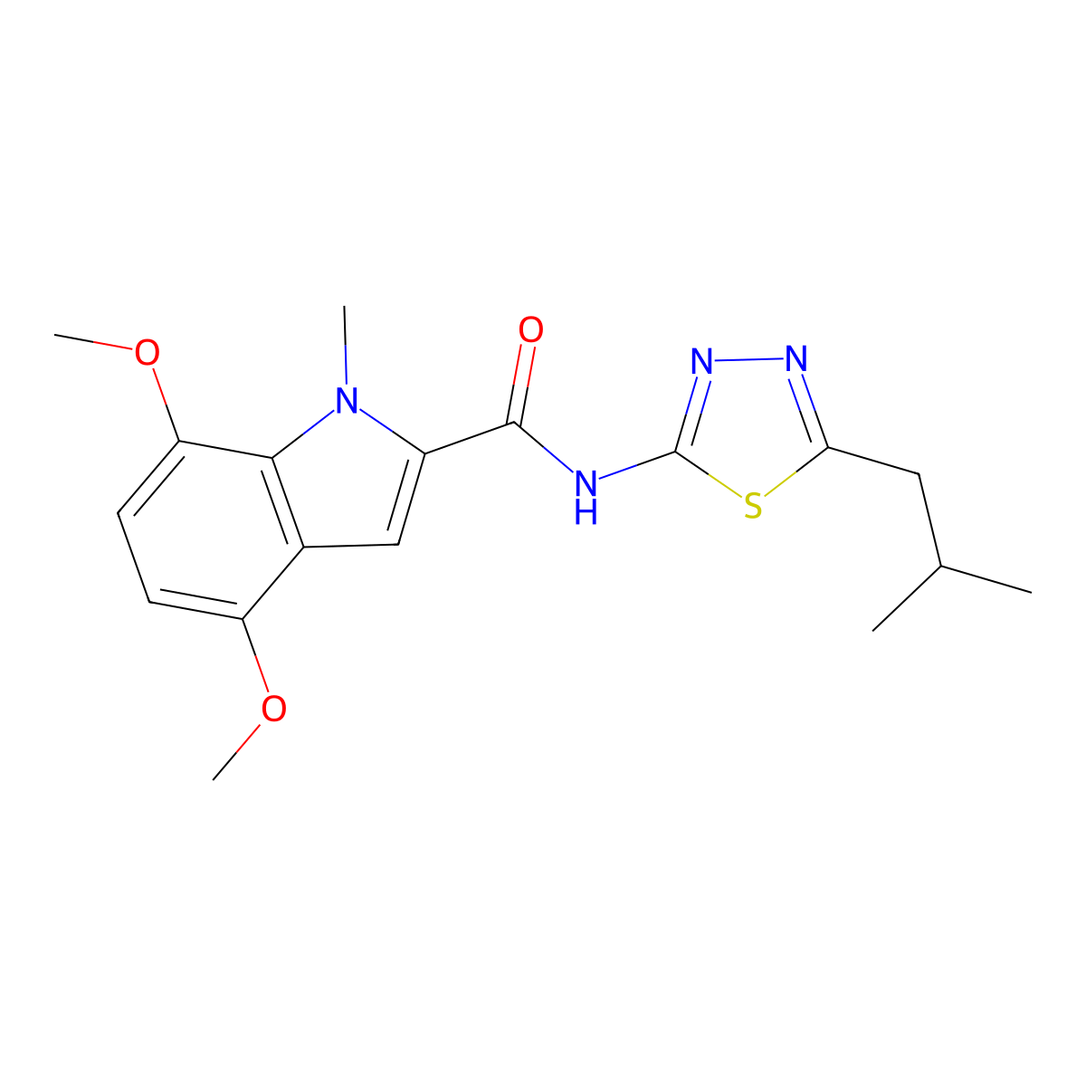 N-(5-isobutyl-1,3,4-thiadiazol-2-yl)-4,7-dimethoxy-1-methyl-1H-indole-2-carboxamide molecular structure, CAS 1351689-32-1