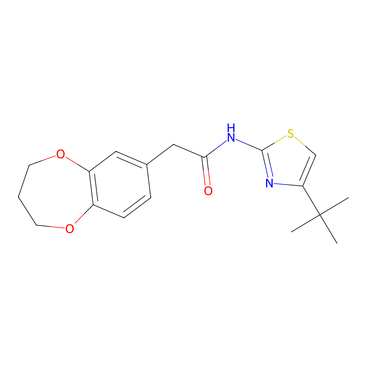 N-(4-(tert-butyl)thiazol-2-yl)-2-(3,4-dihydro-2H-benzo[b][1,4]dioxepin-7-yl)acetamide molecular structure, CAS 1351689-33-2