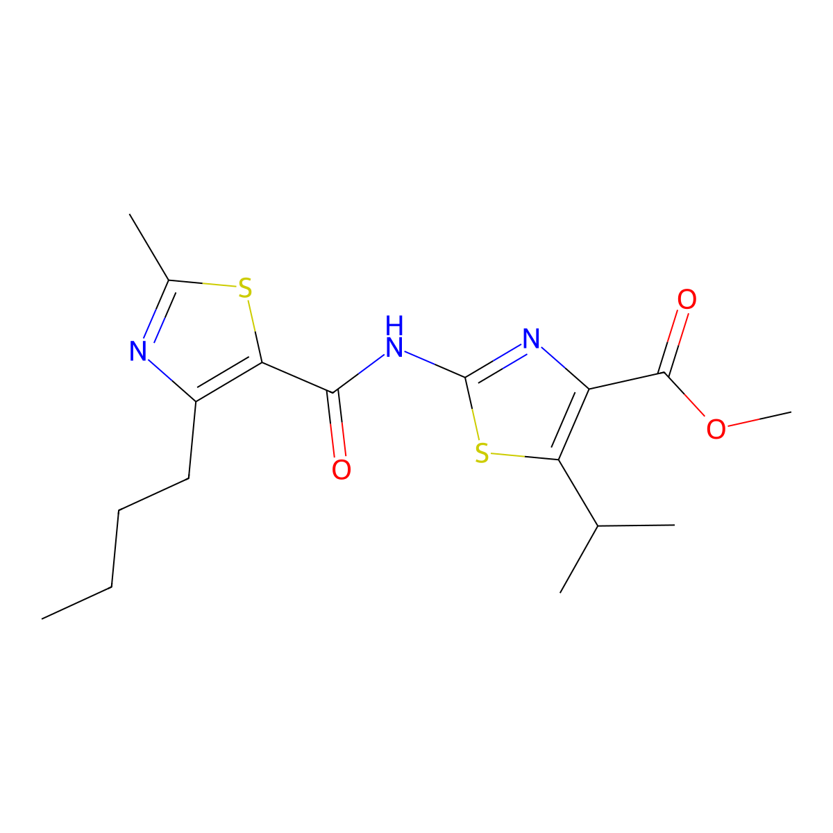 Methyl 2-{[(4-butyl-2-methyl-1,3-thiazol-5-yl)carbonyl]amino}-5-(propan-2-yl)-1,3-thiazole-4-carboxylate molecular structure, CAS 1351689-36-5