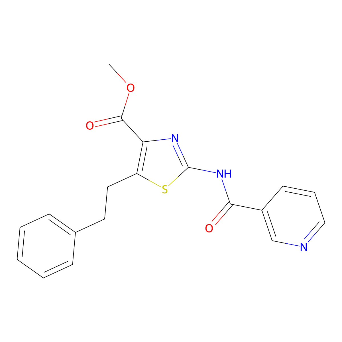 Methyl 5-phenethyl-2-[(3-pyridylcarbonyl)amino]-1,3-thiazole-4-carboxylate molecular structure, CAS 1351689-43-4