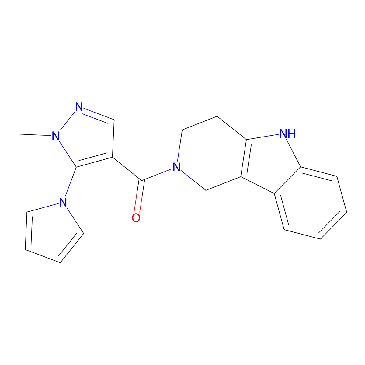 [1-methyl-5-(1H-pyrrol-1-yl)-1H-pyrazol-4-yl](1,3,4,5-tetrahydro-2H-pyrido[4,3-b]indol-2-yl)methanone molecular structure, CAS 1351689-51-4