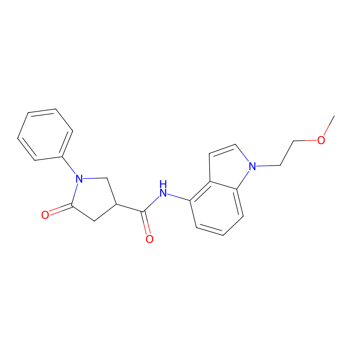 N-[1-(2-methoxyethyl)-1H-indol-4-yl]-5-oxo-1-phenylpyrrolidine-3-carboxamide molecular structure, CAS 1351689-68-3