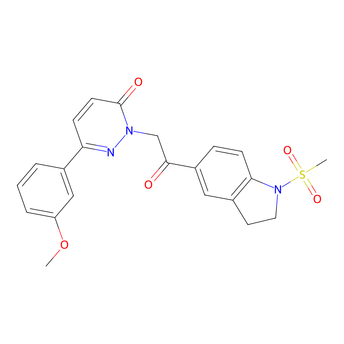6-(3-methoxyphenyl)-2-{2-[1-(methylsulfonyl)-2,3-dihydro-1H-indol-5-yl]-2-oxoethyl}-3(2H)-pyridazinone molecular structure, CAS 1351689-72-9