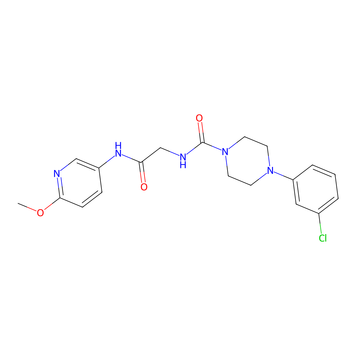 4-(3-chlorophenyl)-N-{2-[(6-methoxypyridin-3-yl)amino]-2-oxoethyl}piperazine-1-carboxamide molecular structure, CAS 1351689-88-7