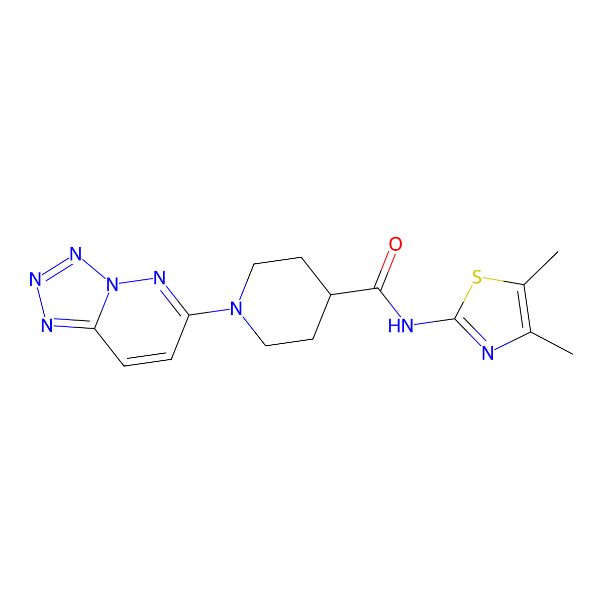 N-(4,5-dimethylthiazol-2-yl)-1-(tetrazolo[1,5-b]pyridazin-6-yl)piperidine-4-carboxamide molecular structure, CAS 1351690-01-1