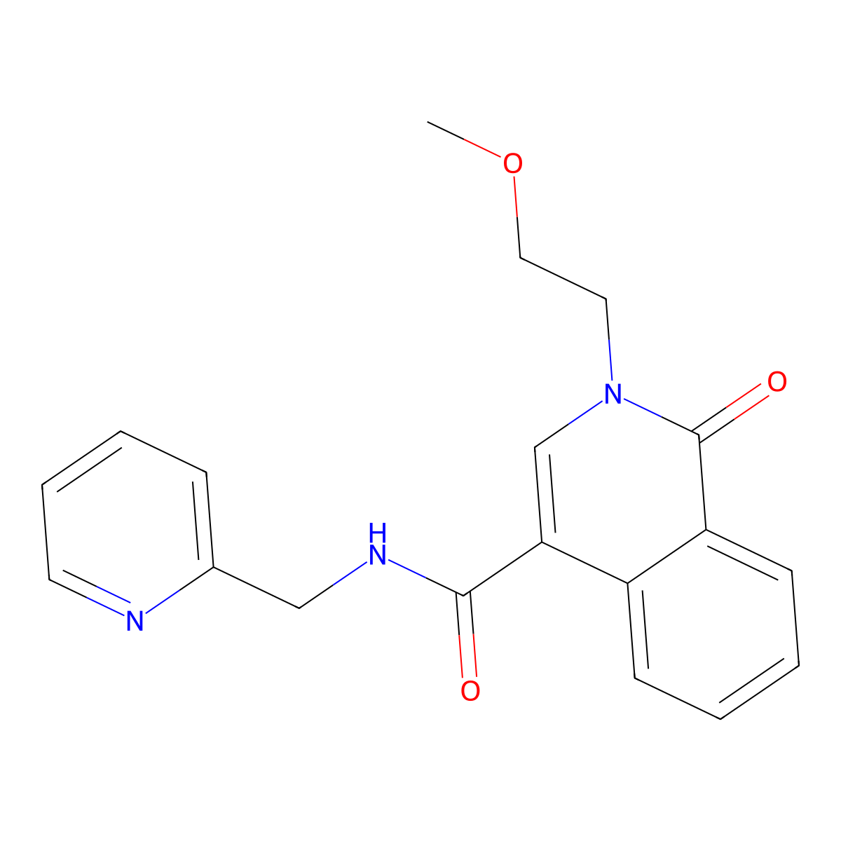 2-(2-methoxyethyl)-1-oxo-N-(pyridin-2-ylmethyl)-1,2-dihydroisoquinoline-4-carboxamide molecular structure, CAS 1351690-08-8