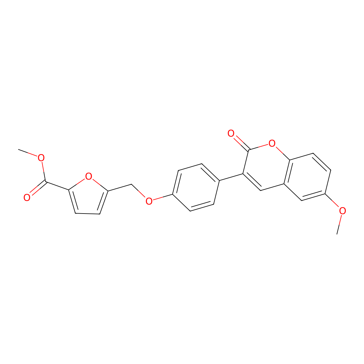 methyl 5-{[4-(6-methoxy-2-oxo-2H-chromen-3-yl)phenoxy]methyl}-2-furoate molecular structure, CAS 1351690-54-4