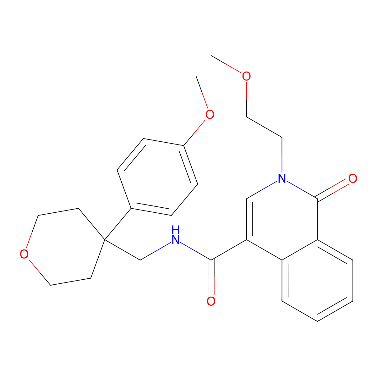 2-(2-methoxyethyl)-N-{[4-(4-methoxyphenyl)tetrahydro-2H-pyran-4-yl]methyl}-1-oxo-1,2-dihydro-4-isoquinolinecarboxamide molecular structure, CAS 1351690-62-4