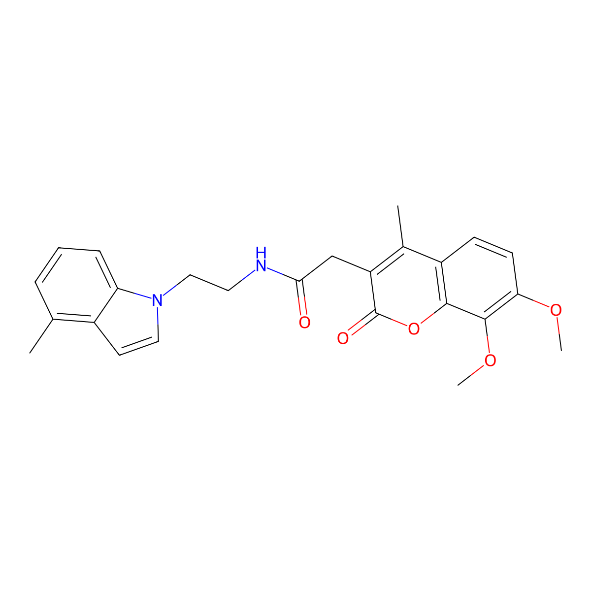 2-(7,8-dimethoxy-4-methyl-2-oxo-2H-chromen-3-yl)-N-[2-(4-methyl-1H-indol-1-yl)ethyl]acetamide molecular structure, CAS 1351690-67-9