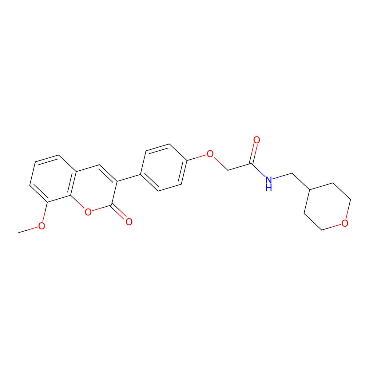 2-[4-(8-methoxy-2-oxo-2H-chromen-3-yl)phenoxy]-N-(tetrahydro-2H-pyran-4-ylmethyl)acetamide molecular structure, CAS 1351690-75-9