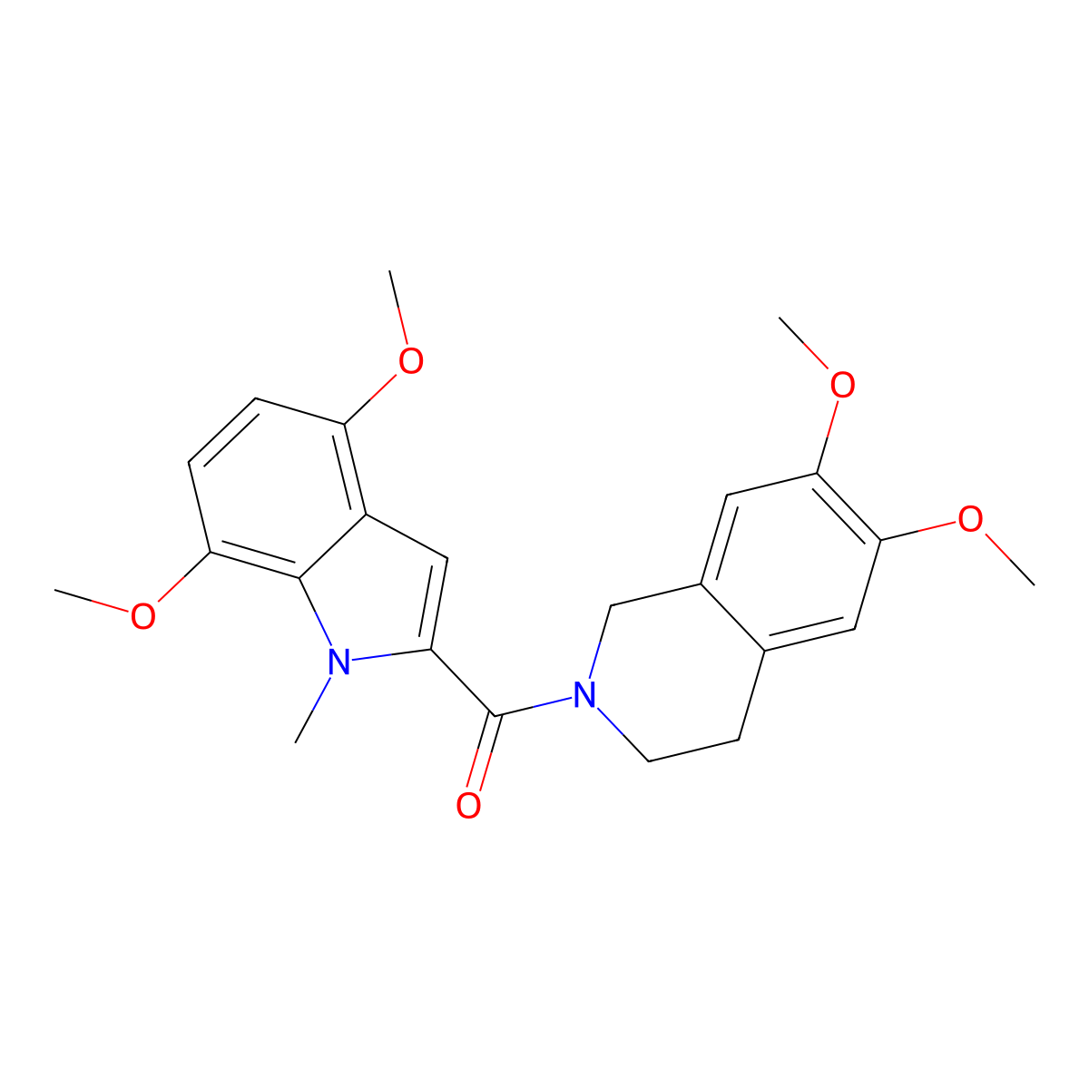 (6,7-dimethoxy-3,4-dihydroisoquinolin-2(1H)-yl)(4,7-dimethoxy-1-methyl-1H-indol-2-yl)methanone molecular structure, CAS 1351690-89-5