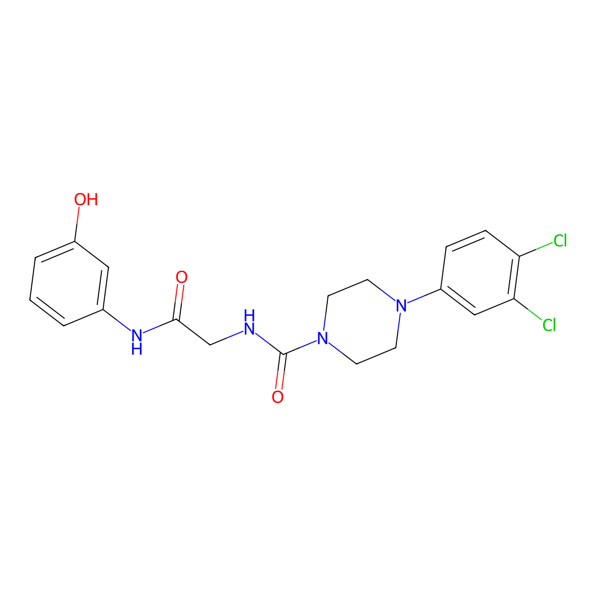 4-(3,4-dichlorophenyl)-N-{2-[(3-hydroxyphenyl)amino]-2-oxoethyl}piperazine-1-carboxamide molecular structure, CAS 1351691-48-9