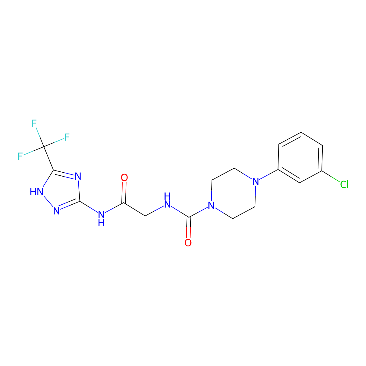 4-(3-chlorophenyl)-N-(2-oxo-2-{[3-(trifluoromethyl)-1H-1,2,4-triazol-5-yl]amino}ethyl)piperazine-1-carboxamide molecular structure, CAS 1351691-61-6