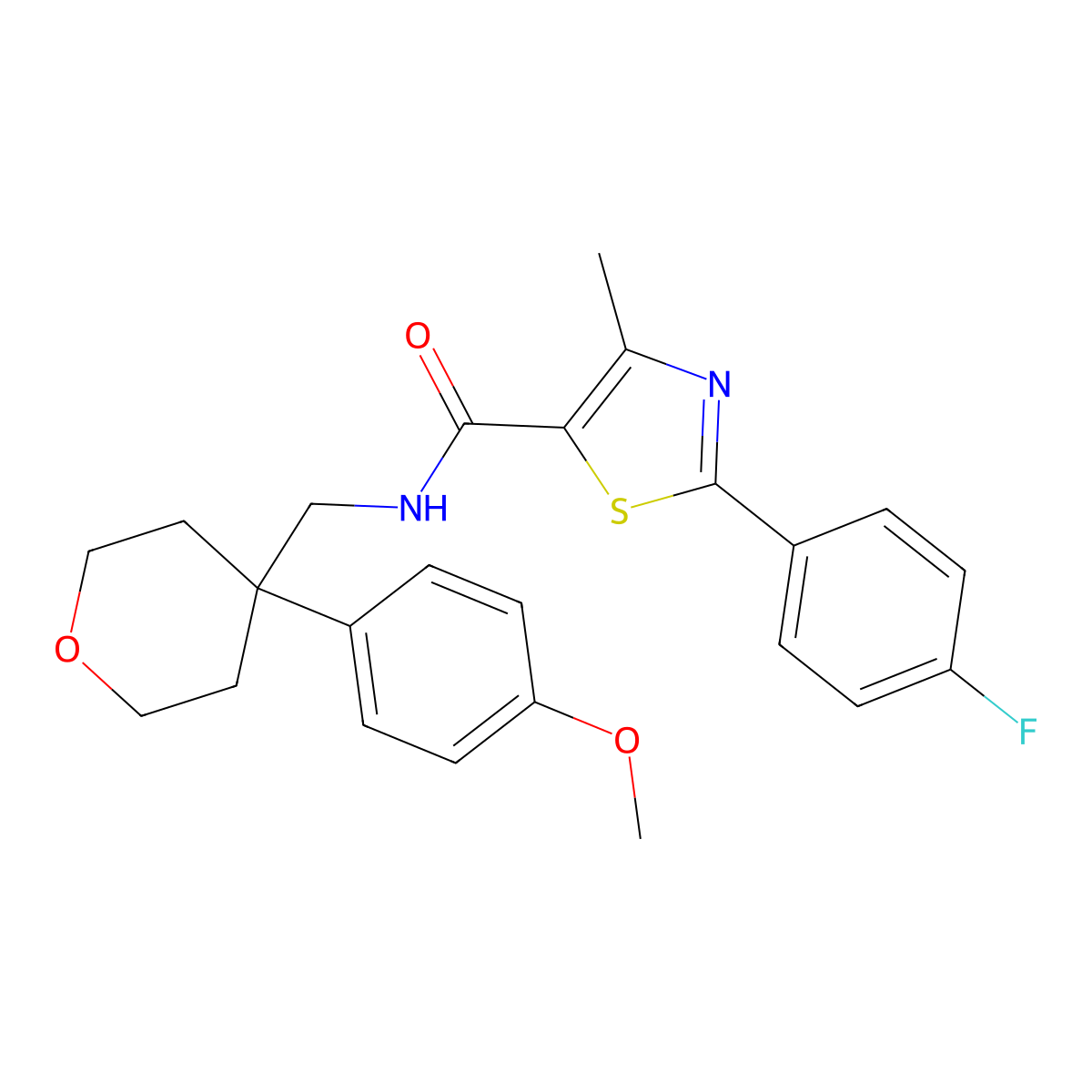 2-(4-fluorophenyl)-N-{[4-(4-methoxyphenyl)tetrahydro-2H-pyran-4-yl]methyl}-4-methyl-1,3-thiazole-5-carboxamide molecular structure, CAS 1351693-13-4