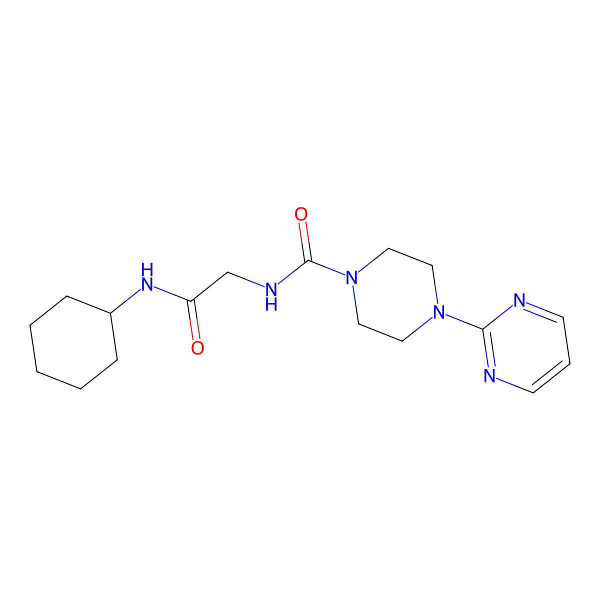 N-[2-(cyclohexylamino)-2-oxoethyl]-4-(pyrimidin-2-yl)piperazine-1-carboxamide molecular structure, CAS 1351693-17-8