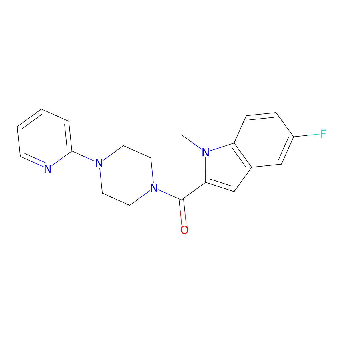 (5-fluoro-1-methyl-1H-indol-2-yl)[4-(pyridin-2-yl)piperazin-1-yl]methanone molecular structure, CAS 1351693-40-7