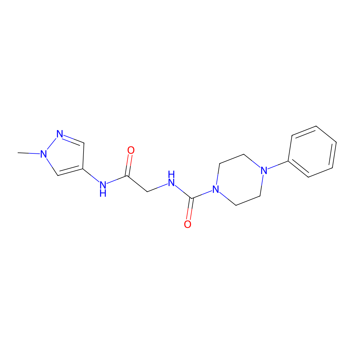 N-{2-[(1-methyl-1H-pyrazol-4-yl)amino]-2-oxoethyl}-4-phenylpiperazine-1-carboxamide molecular structure, CAS 1351694-11-5