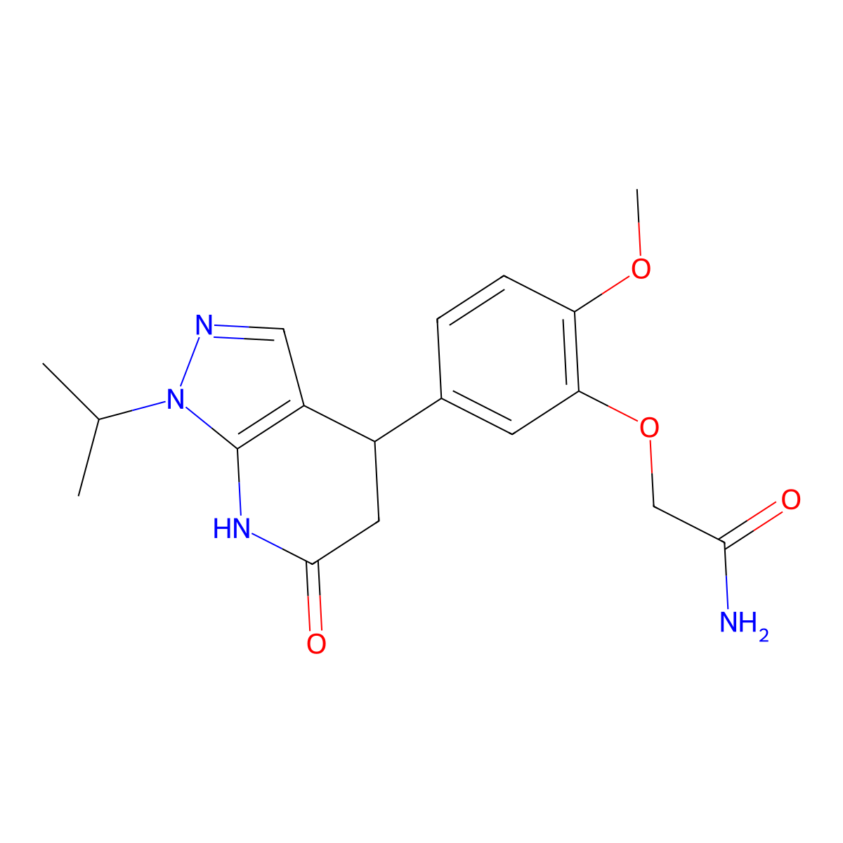 2-(5-(1-isopropyl-6-oxo-4,5,6,7-tetrahydro-1H-pyrazolo[3,4-b]pyridin-4-yl)-2-methoxyphenoxy)acetamide molecular structure, CAS 1351694-15-9