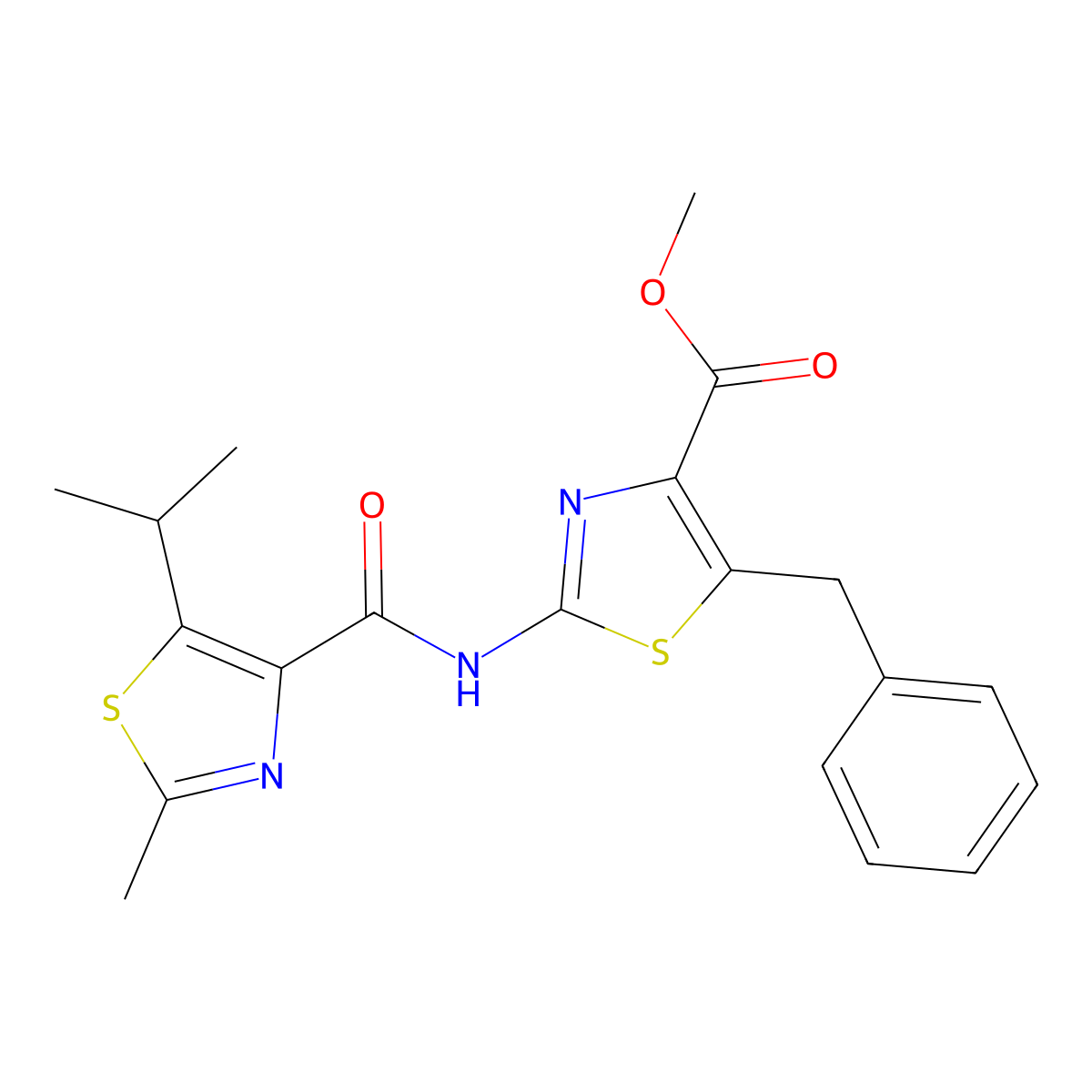 Methyl 5-benzyl-2-({[2-methyl-5-(propan-2-yl)-1,3-thiazol-4-yl]carbonyl}amino)-1,3-thiazole-4-carboxylate molecular structure, CAS 1351694-17-1