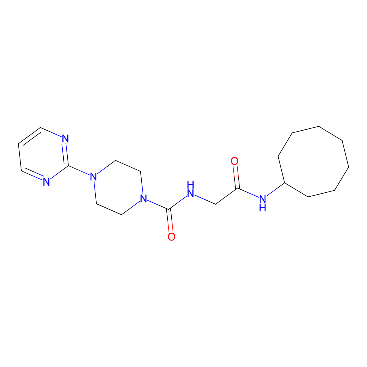 N-[2-(cyclooctylamino)-2-oxoethyl]-4-(pyrimidin-2-yl)piperazine-1-carboxamide molecular structure, CAS 1351694-33-1