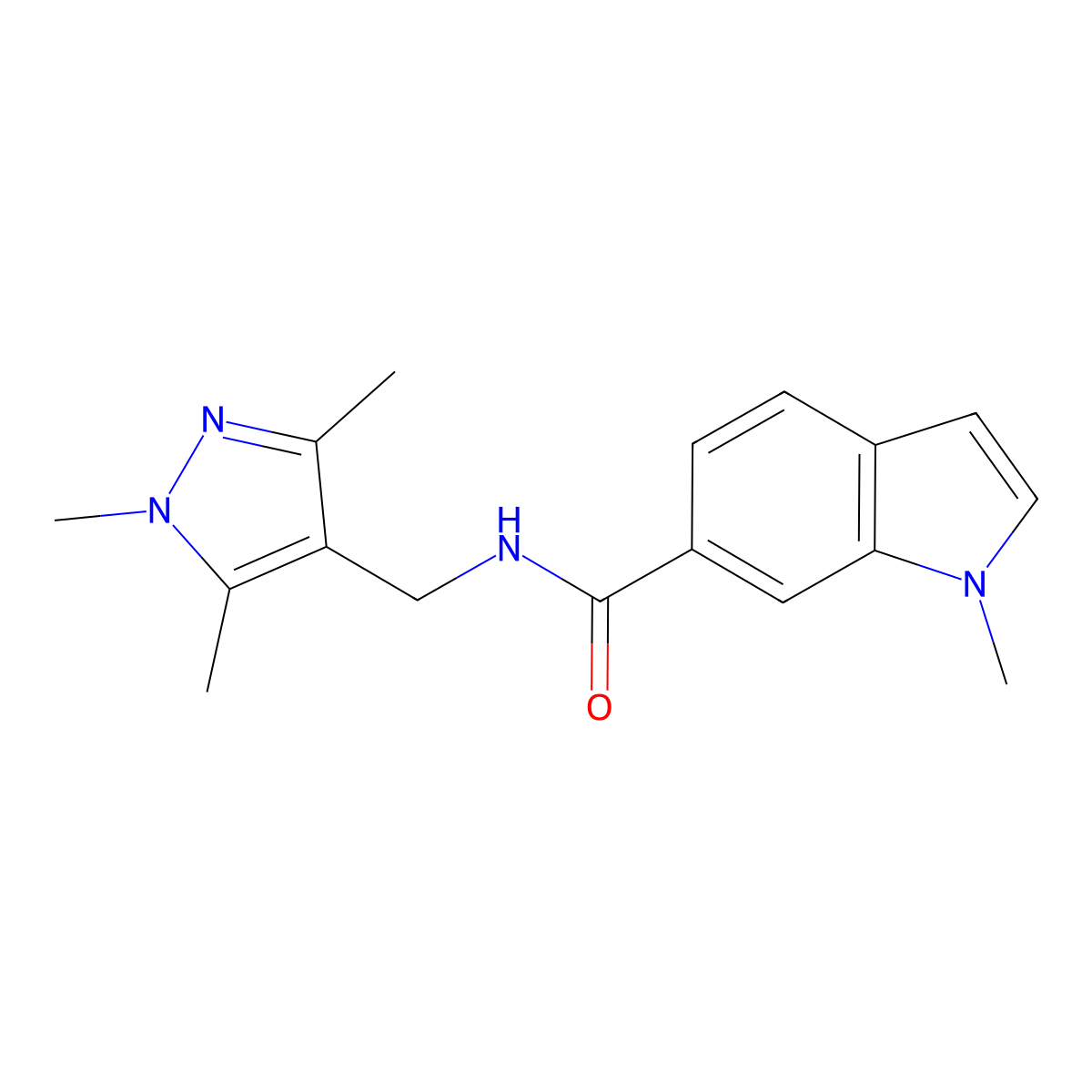 1-methyl-N-[(1,3,5-trimethyl-1H-pyrazol-4-yl)methyl]-1H-indole-6-carboxamide molecular structure, CAS 1351694-42-2