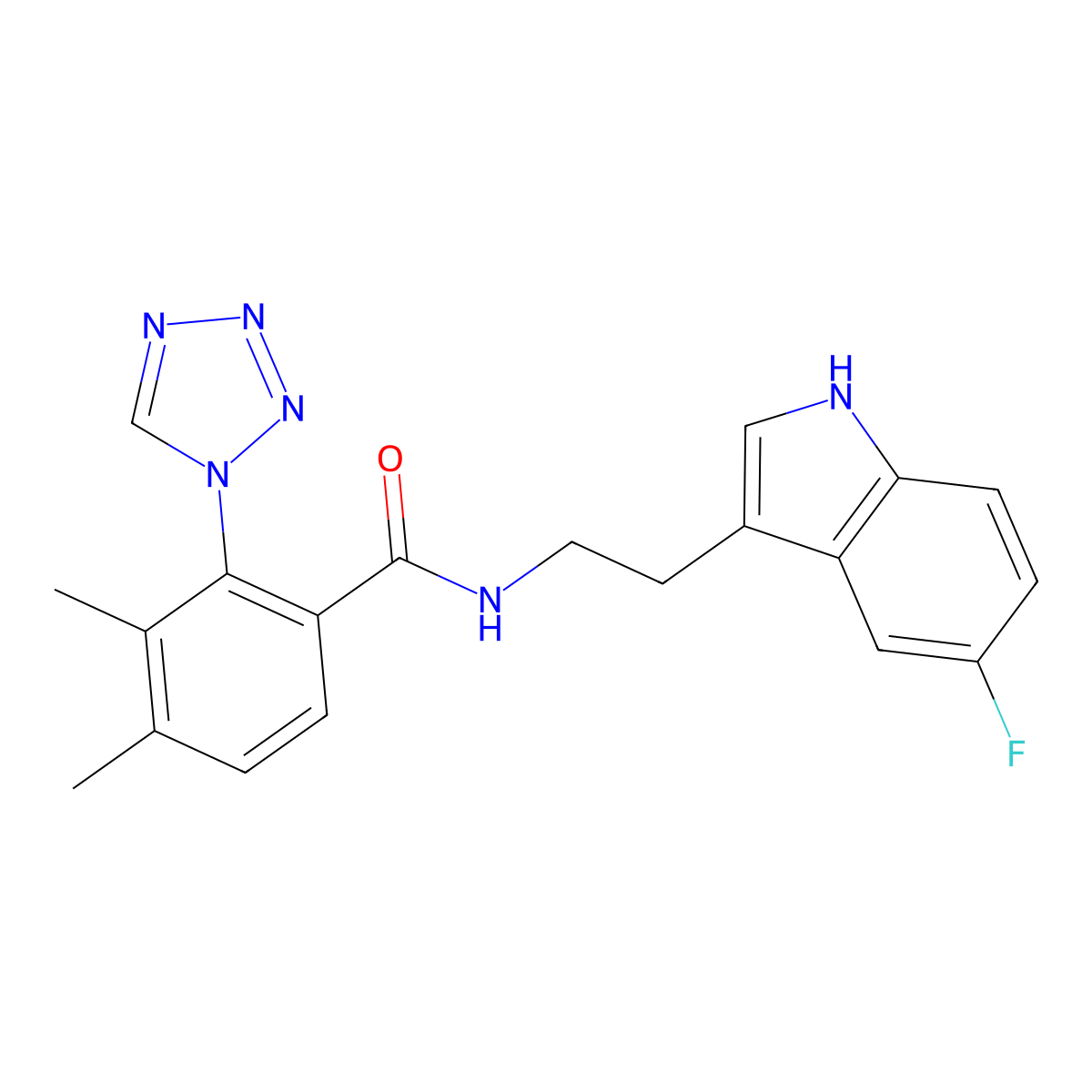 N-[2-(5-fluoro-1H-indol-3-yl)ethyl]-3,4-dimethyl-2-(1H-tetrazol-1-yl)benzamide molecular structure, CAS 1351694-44-4