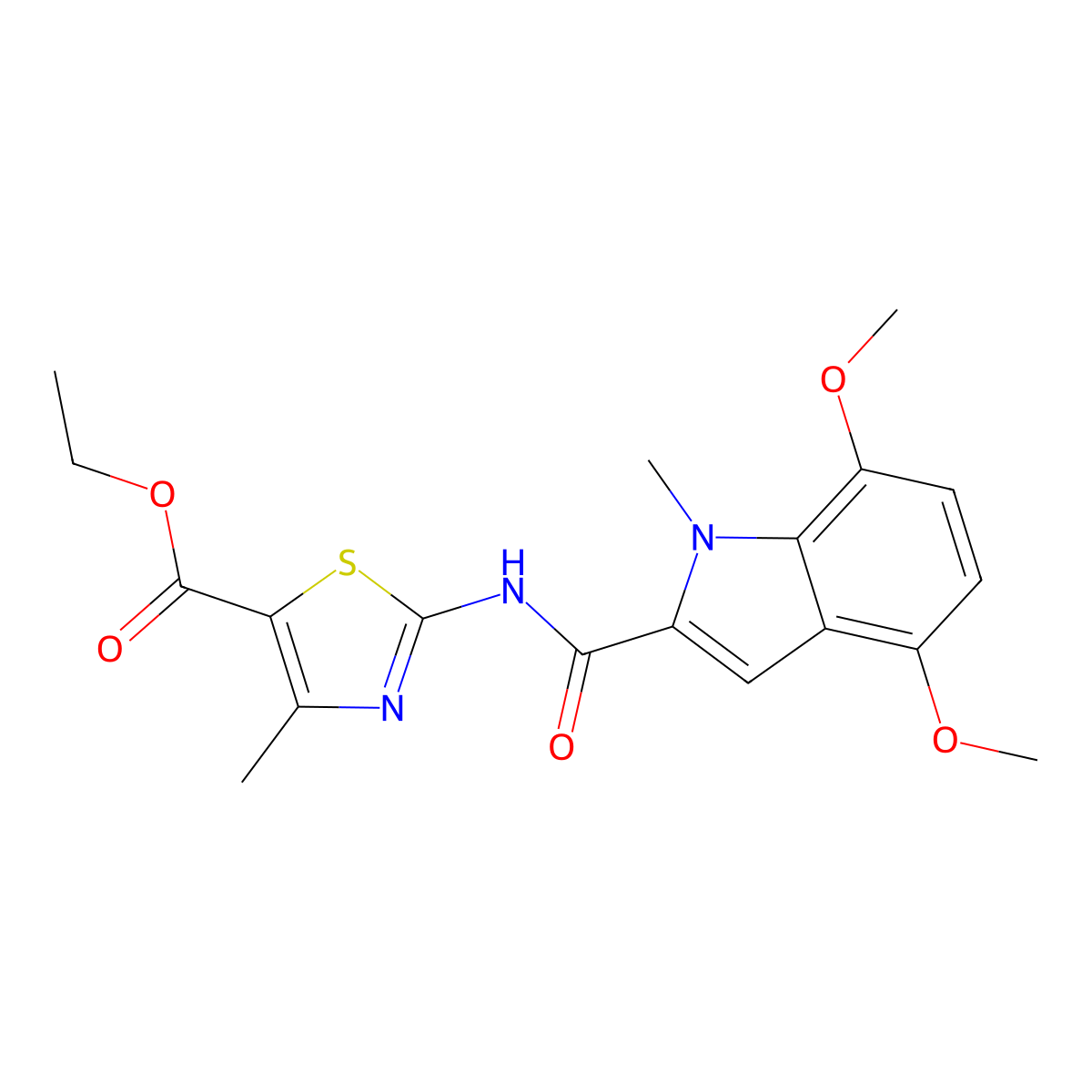 ethyl 2-{[(4,7-dimethoxy-1-methyl-1H-indol-2-yl)carbonyl]amino}-4-methyl-1,3-thiazole-5-carboxylate molecular structure, CAS 1351694-53-5